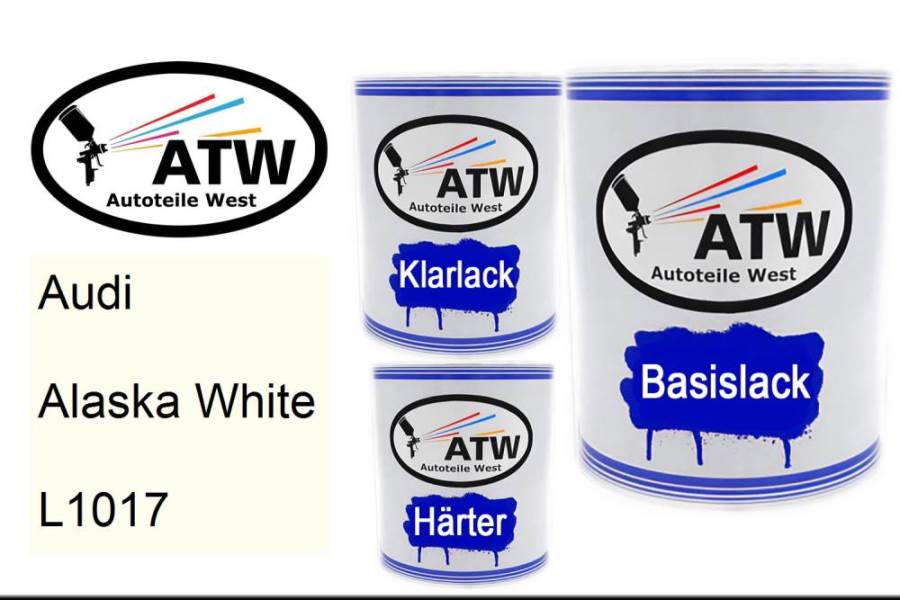 Audi, Alaska White, L1017: 1L Lackdose + 1L Klarlack + 500ml Härter - Set, von ATW Autoteile West.